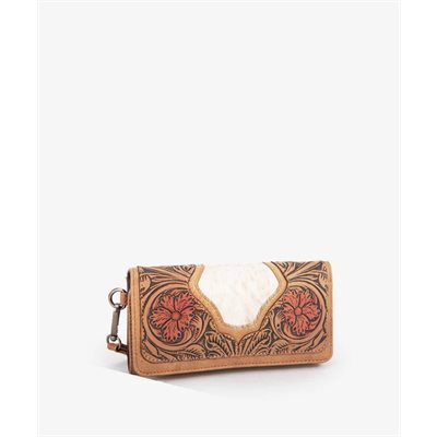 Trinity Ranch Floral Tooled and Hair-On Cowhide wallet