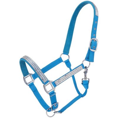 TOUGH1 NYLON HORSE HALTER WITH CRYSTALS TURQUOISE