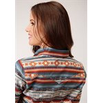 LADIES L / S SANDSTONE GREY AZTEC ROPER SHIRT