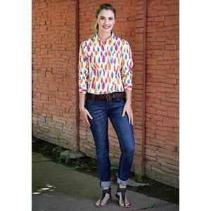 LADIES L / S BRIGHT FEATHER PRINT ROPER SHIRT