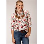 LADIES L / S BOOT PRINT WESTERN ROPER SHIRT