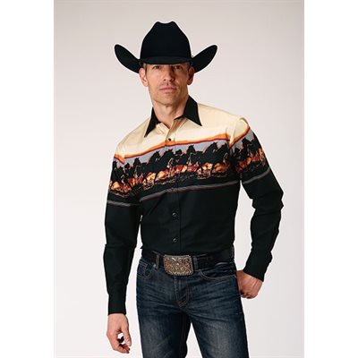 CHEMISE HOMME SENIC HORSE BORDER BLUE ROPER