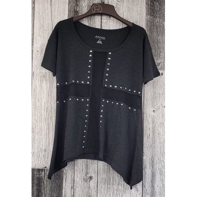 LADIES T SHIRT NET CROSS BLACK