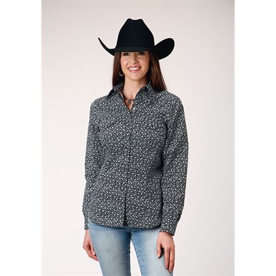 LADIES L / S BLACK / WHITE FLORAL ROPER SHIRT