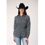 LADIES L / S BLACK / WHITE FLORAL ROPER SHIRT