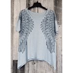 T-SHIRT FEMME BLEU PALE AVEC PLUME