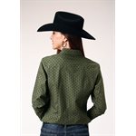 LADIES L / S GREEN DRYBRUSH DIAMOND ROPER SHIRT