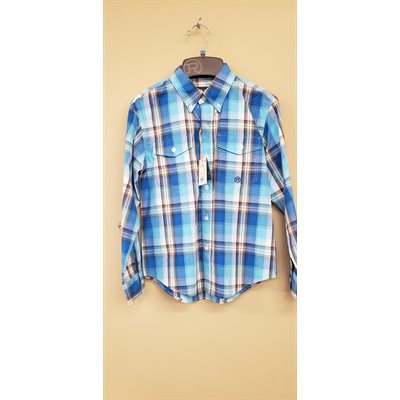 CHEMISE ROPER GARCON BLUE PANES PLAID