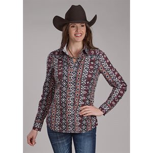 LADIES L / S AZTEC PRINT BLACK / BROWN ROPER SHIRT