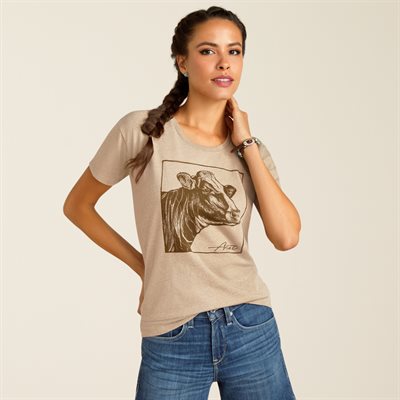 T SHIRT FEM ARIAT COW COVER OATMEAL