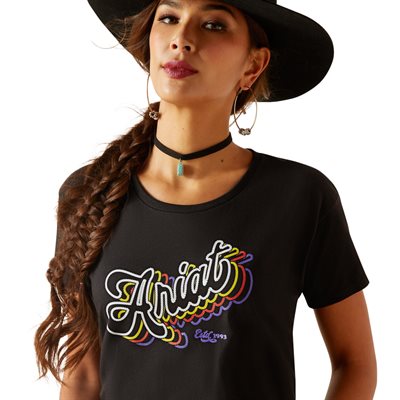 WOMENS BLACK RAINBOW ARIAT T SHIRT