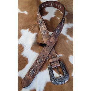 LADIES NOCONA BELT CRYSTAL STUDS BLACK / BROWN