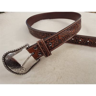 MENS NOCONA FLORAL EMB TAN BELT