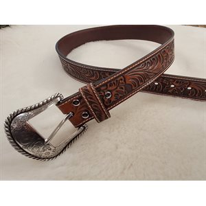 MENS NOCONA FLORAL EMB TAN BELT