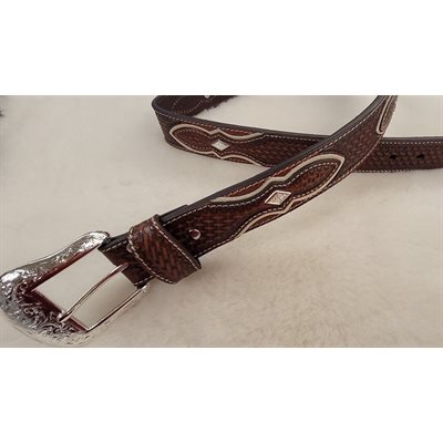 MENS NOCONA BROWN DIAMOND CONC BASKET BELT