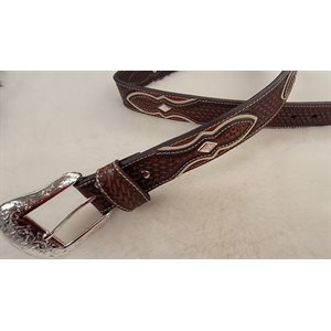 MENS NOCONA BROWN DIAMOND CONC BASKET BELT